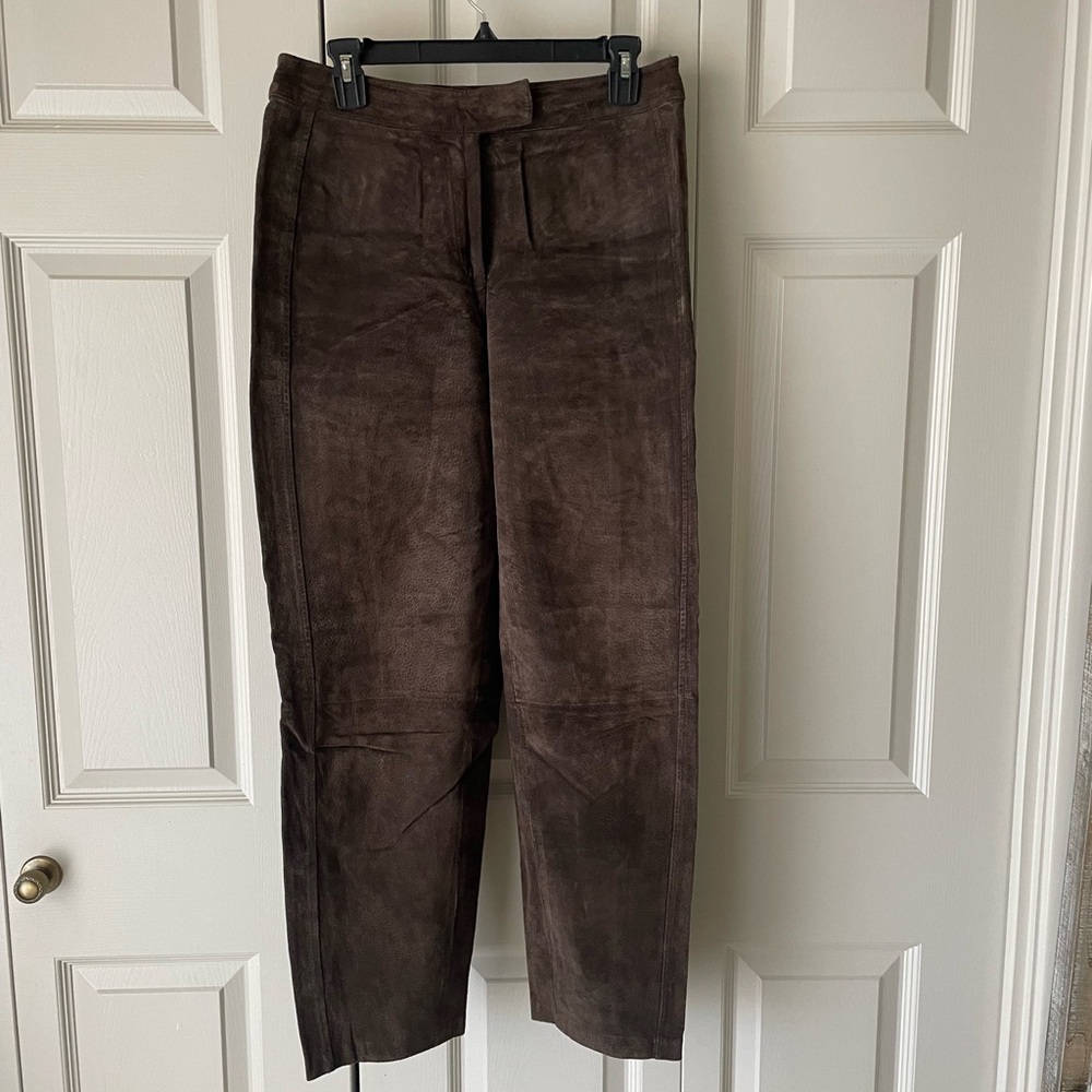Bagatelle‎ | Chocolate Brown Suede Leather Pants.  Size 10P. Boho chic. Lined.